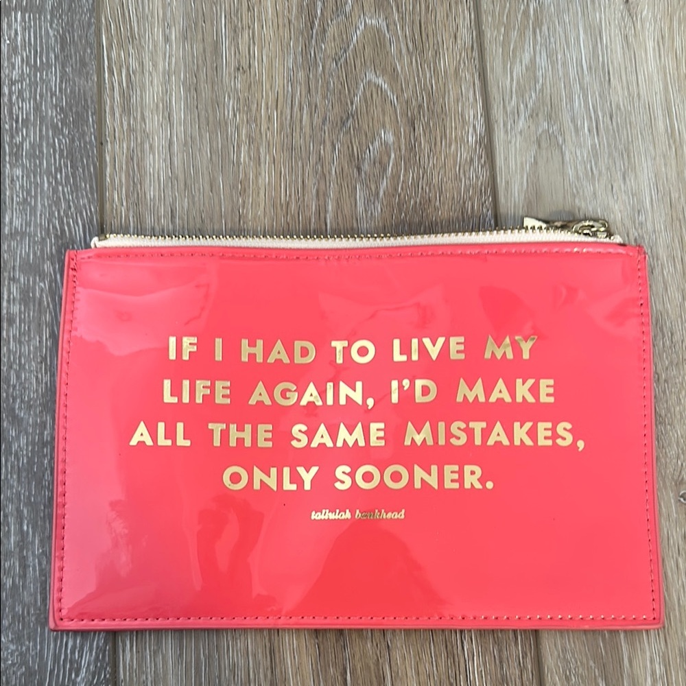 Coral Pouch with Gold Text